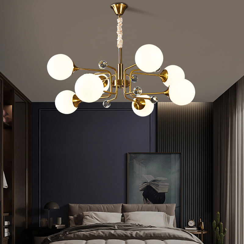 Postmodern Sputnik Ceiling Light Closed Glass Bedroom Chandelier in Brass - Rebooters