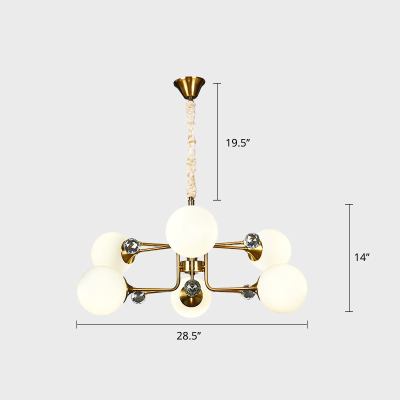 Postmodern Sputnik Ceiling Light Closed Glass Bedroom Chandelier in Brass - Rebooters