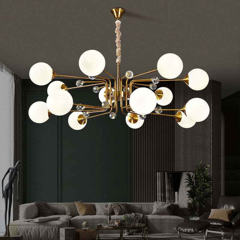 Postmodern Sputnik Ceiling Light Closed Glass Bedroom Chandelier in Brass - Rebooters