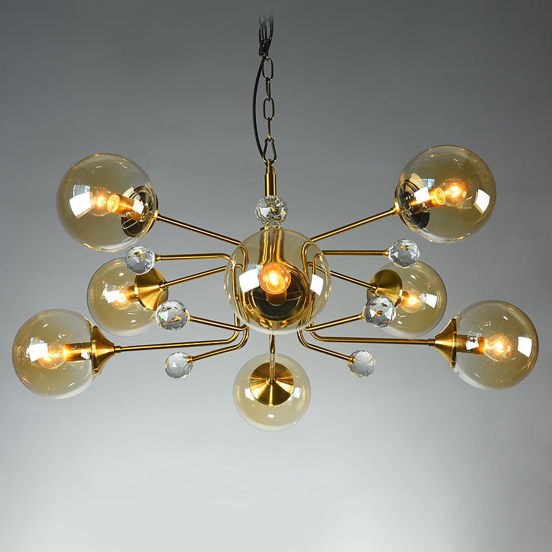 Postmodern Sputnik Ceiling Light Closed Glass Bedroom Chandelier in Brass - Rebooters