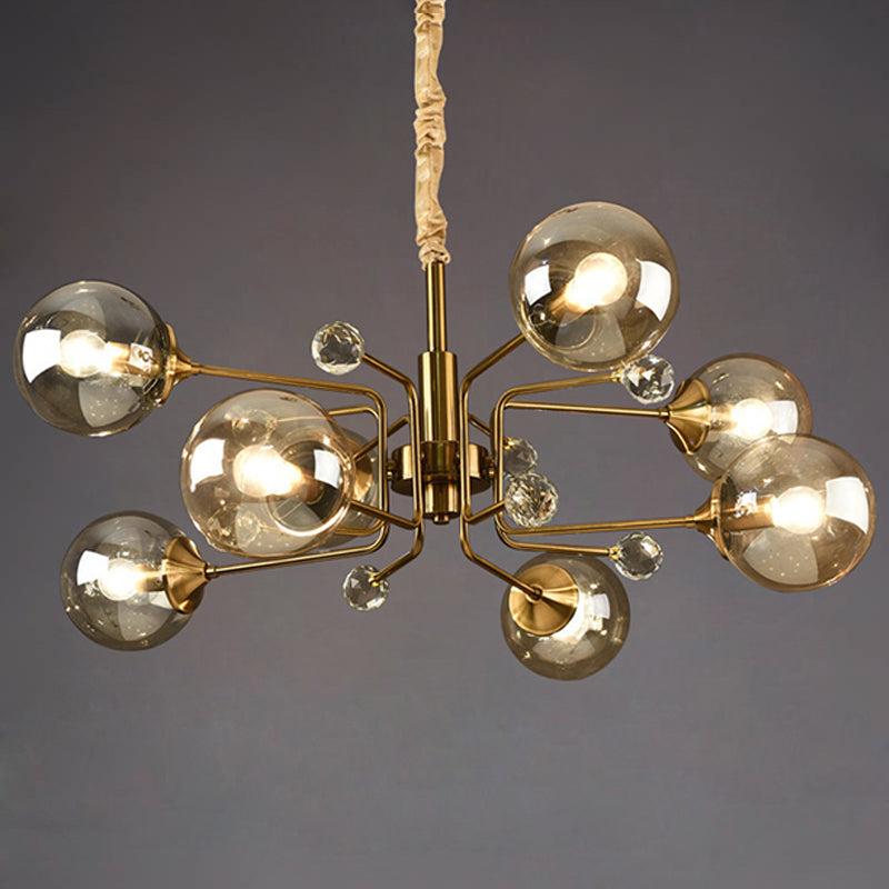 Postmodern Sputnik Ceiling Light Closed Glass Bedroom Chandelier in Brass - Rebooters