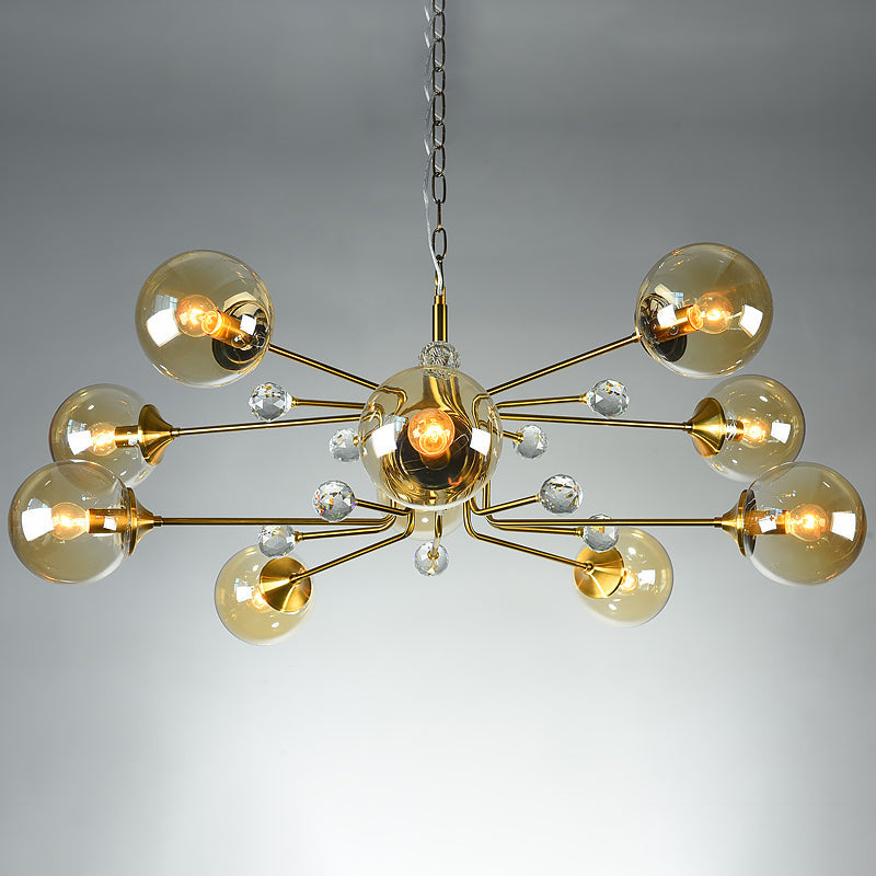 Postmodern Sputnik Ceiling Light Closed Glass Bedroom Chandelier in Brass - Rebooters