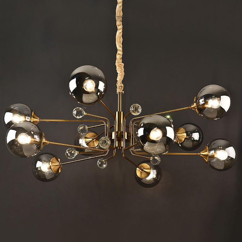 Postmodern Sputnik Ceiling Light Closed Glass Bedroom Chandelier in Brass - Rebooters