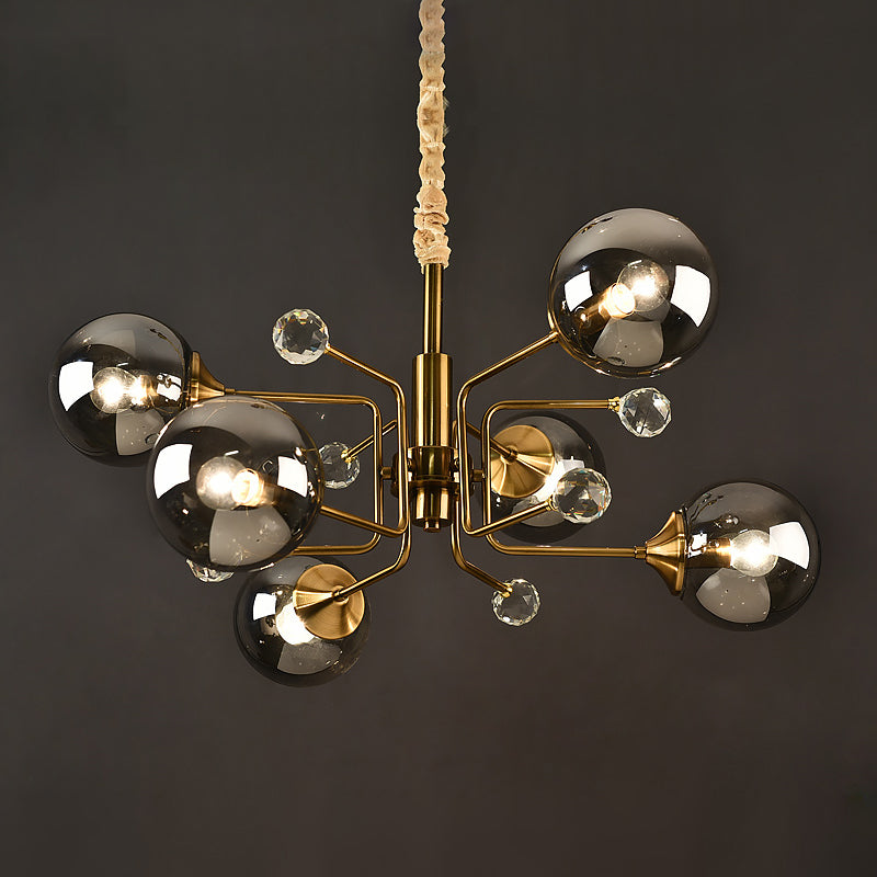 Postmodern Sputnik Ceiling Light Closed Glass Bedroom Chandelier in Brass - Rebooters