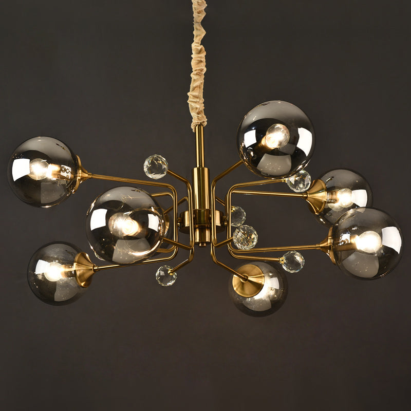 Postmodern Sputnik Ceiling Light Closed Glass Bedroom Chandelier in Brass - Rebooters