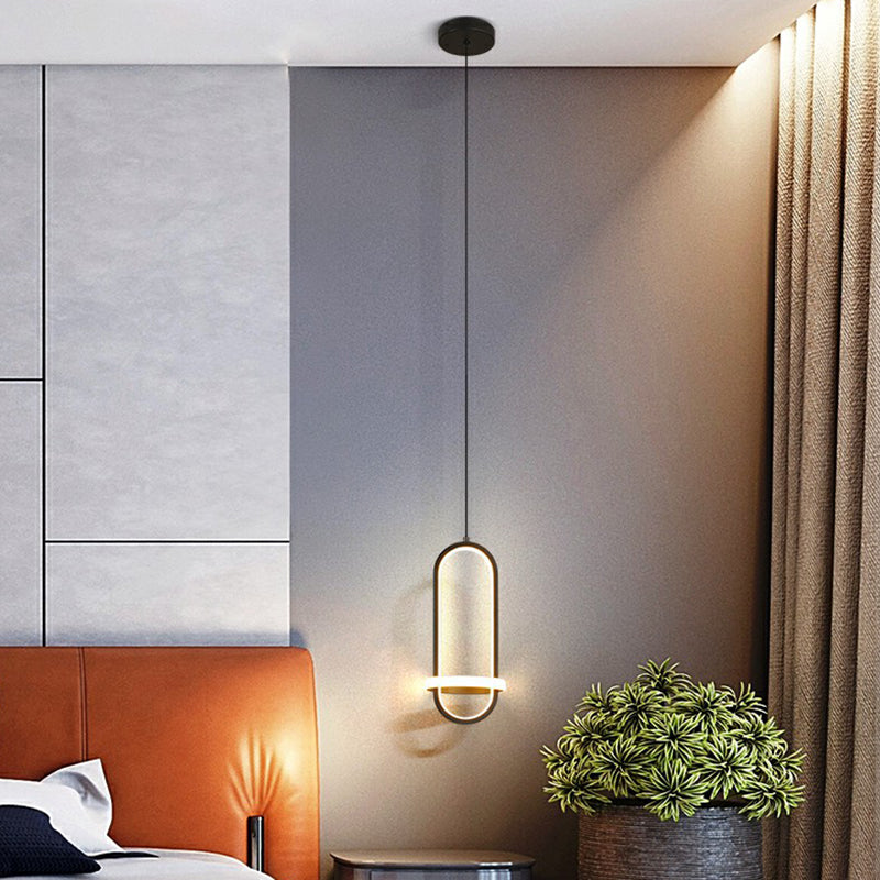 Simple Oblong LED Pendulum Light Metal Bedside Pendant Chandelier - Rebooters