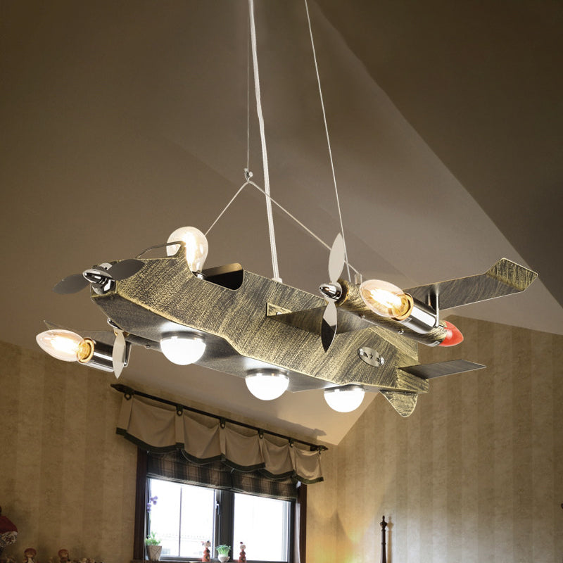 Boys Bedroom Fighter Airplane Chandelier Metal 8 Lights - Rebooters