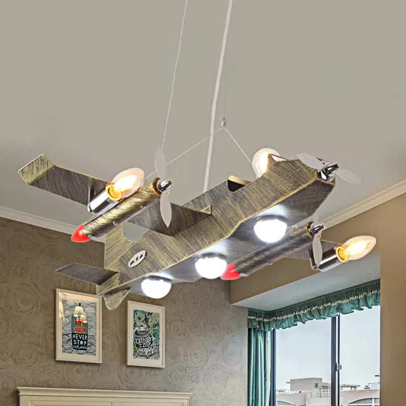 Boys Bedroom Fighter Airplane Chandelier Metal 8 Lights - Rebooters