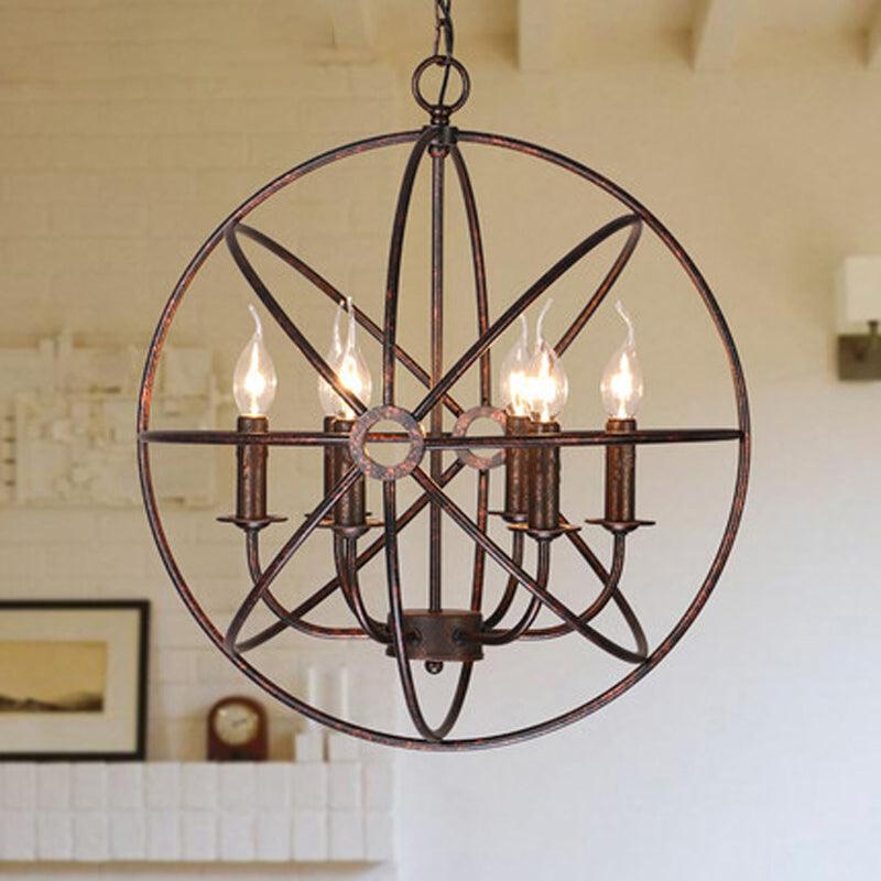 6 Bulbs Wrought Iron Chandelier Industrial Orbit Globe Light - Rebooters