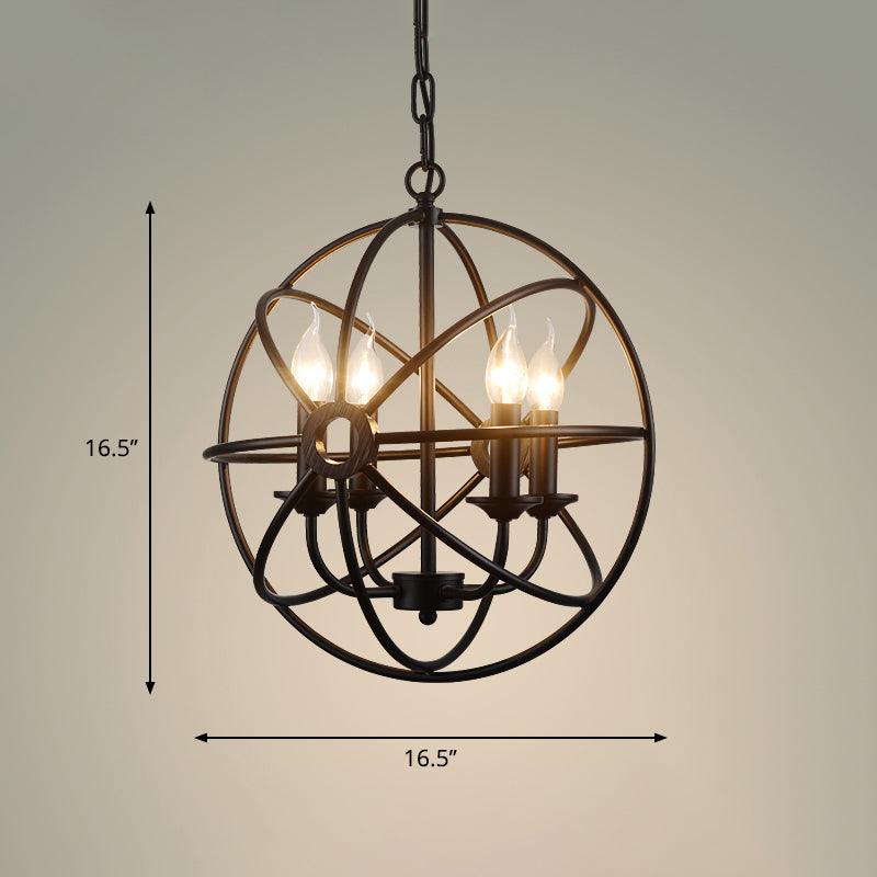 6 Bulbs Wrought Iron Chandelier Industrial Orbit Globe Light - Rebooters