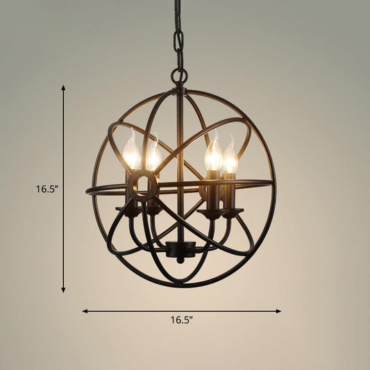 6 Bulbs Wrought Iron Chandelier Industrial Orbit Globe Light - Rebooters