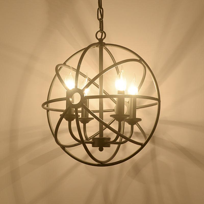 6 Bulbs Wrought Iron Chandelier Industrial Orbit Globe Light - Rebooters