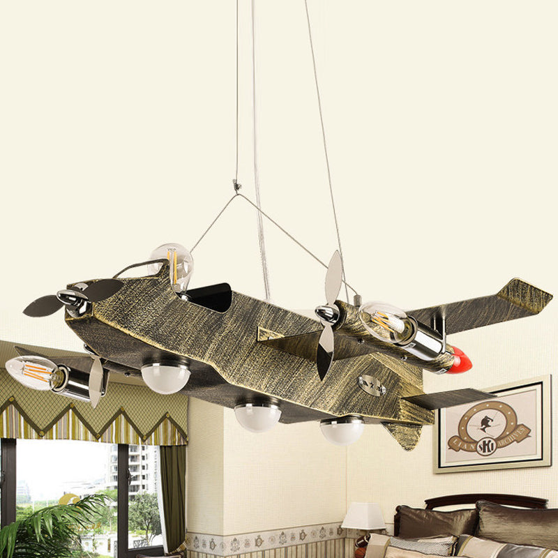 Boys Bedroom Fighter Airplane Chandelier Metal 8 Lights - Rebooters