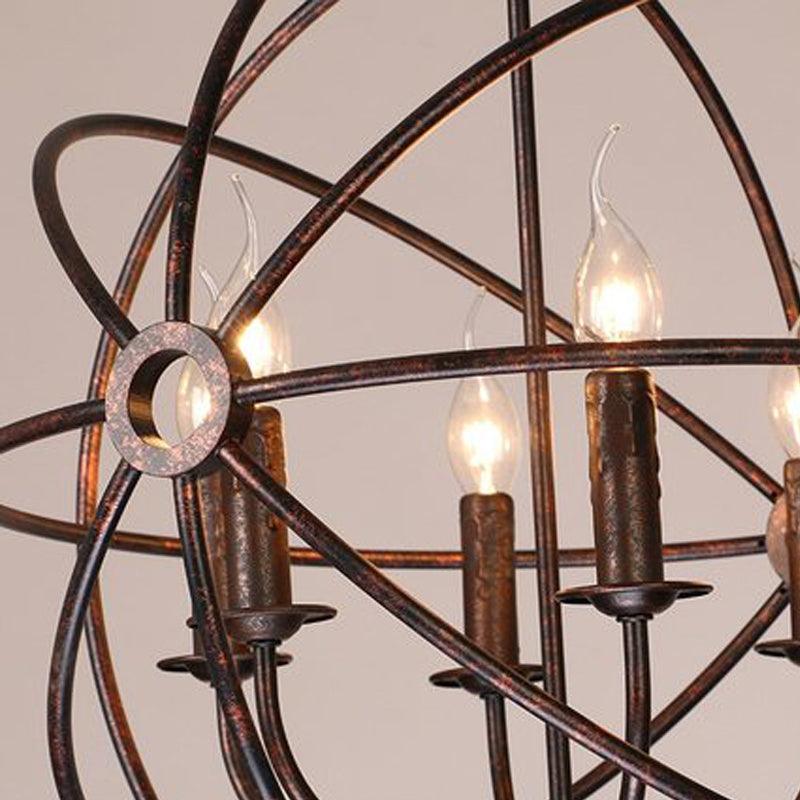 6 Bulbs Wrought Iron Chandelier Industrial Orbit Globe Light - Rebooters