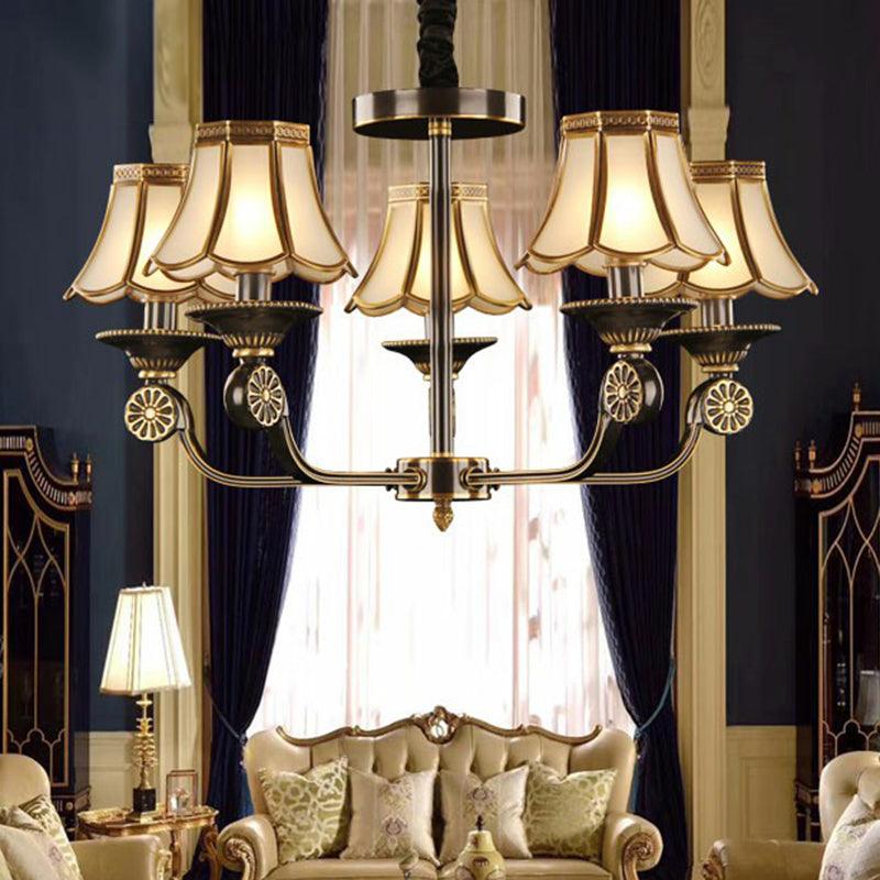 Gold and Black Flared Chandelier Traditional Frosted Glass Light - Rebooters
