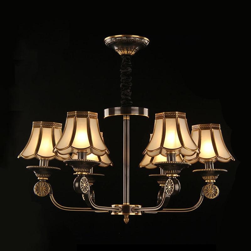 Gold and Black Flared Chandelier Traditional Frosted Glass Light - Rebooters