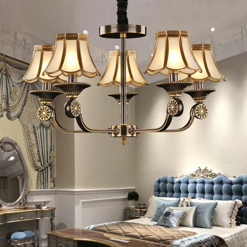 Gold and Black Flared Chandelier Traditional Frosted Glass Light - Rebooters