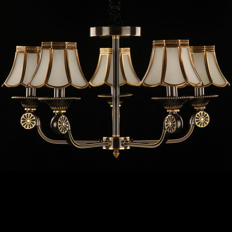 Gold and Black Flared Chandelier Traditional Frosted Glass Light - Rebooters