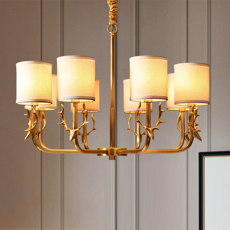 Nordic Cylindrical Chandelier Light with Antler Deco Gold - Rebooters