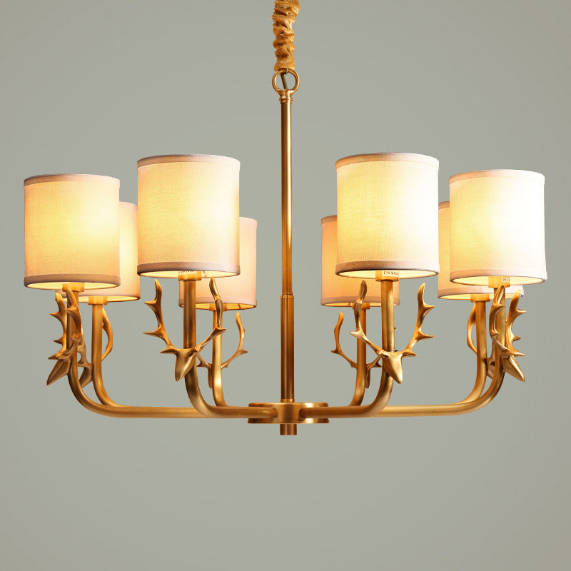 Nordic Cylindrical Chandelier Light with Antler Deco Gold - Rebooters