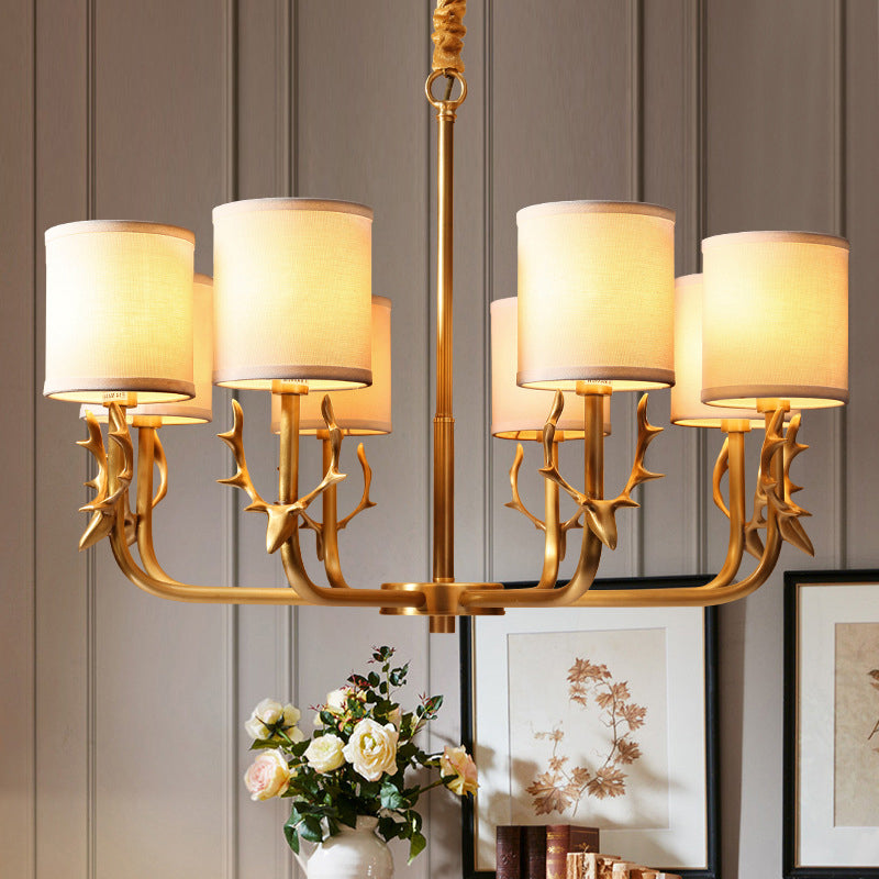 Nordic Cylindrical Chandelier Light with Antler Deco Gold - Rebooters