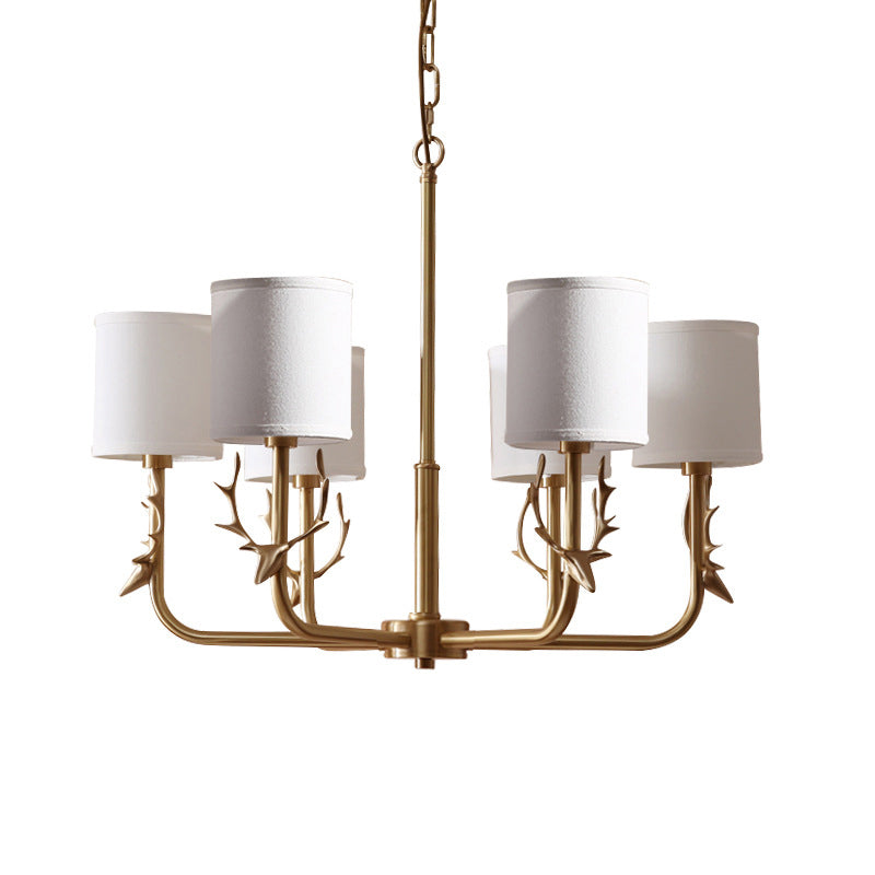 Nordic Cylindrical Chandelier Light with Antler Deco Gold - Rebooters