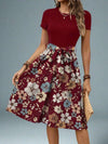 Women's Floral Midi Dress with Flared Skirt for Spring and Summer