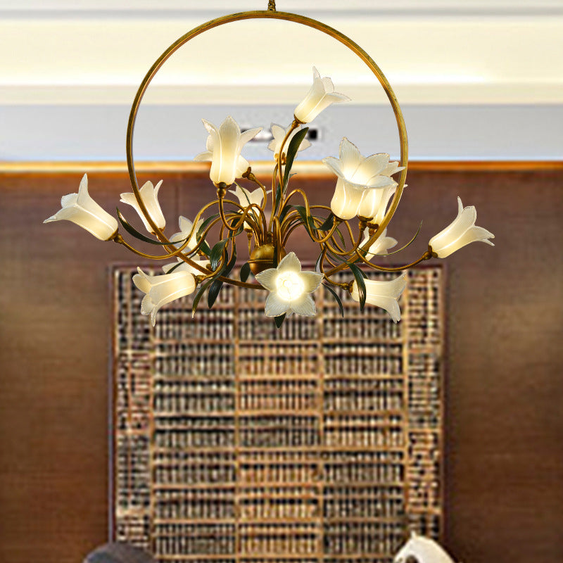 Lily Flower Living Room Chandelier Rustic Hand-Blown Glass Light - Rebooters