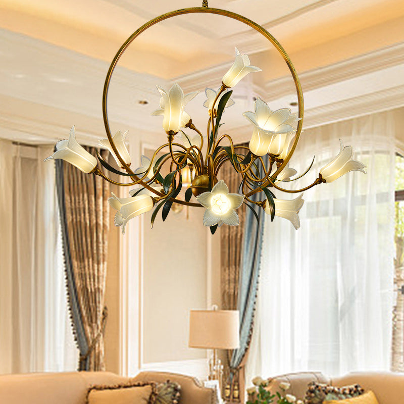 Lily Flower Living Room Chandelier Rustic Hand-Blown Glass Light - Rebooters