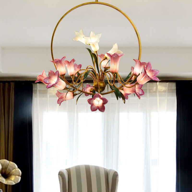 Lily Flower Living Room Chandelier Rustic Hand-Blown Glass Light - Rebooters
