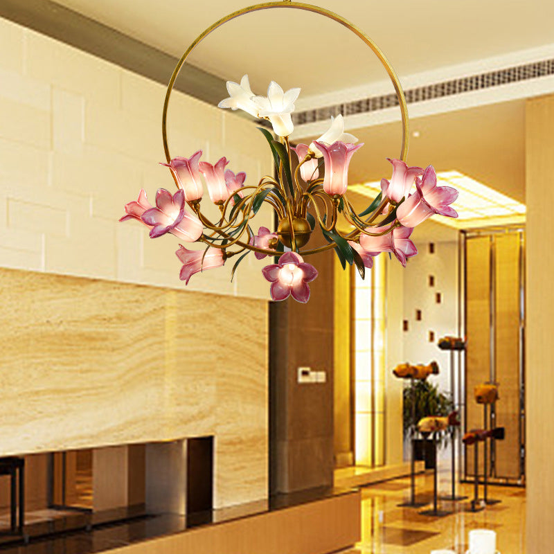 Lily Flower Living Room Chandelier Rustic Hand-Blown Glass Light - Rebooters