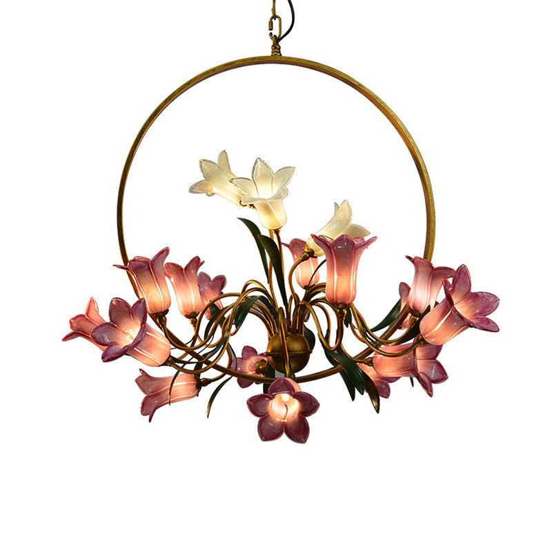 Lily Flower Living Room Chandelier Rustic Hand-Blown Glass Light - Rebooters