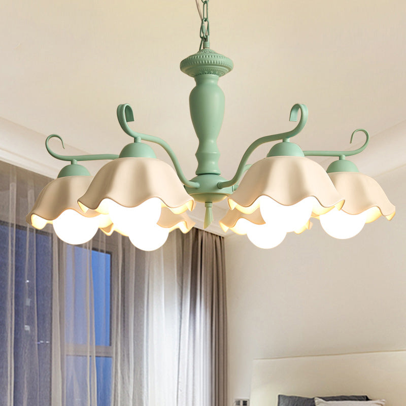 6-Light Ruffle Hanging Lamp Korean Flower Ceramic Chandelier - Rebooters
