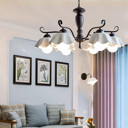 6-Light Ruffle Hanging Lamp Korean Flower Ceramic Chandelier - Rebooters