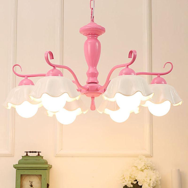 6-Light Ruffle Hanging Lamp Korean Flower Ceramic Chandelier - Rebooters