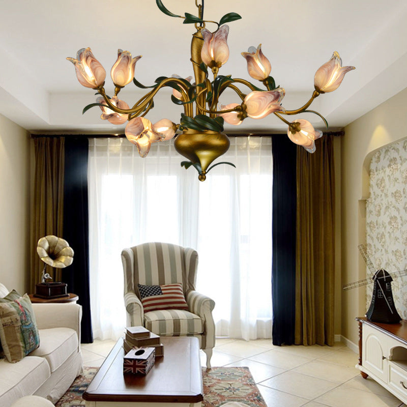 American Flower Tulip Chandelier 12-Light Glass Ceiling Light - Rebooters