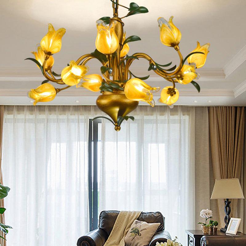 American Flower Tulip Chandelier 12-Light Glass Ceiling Light - Rebooters