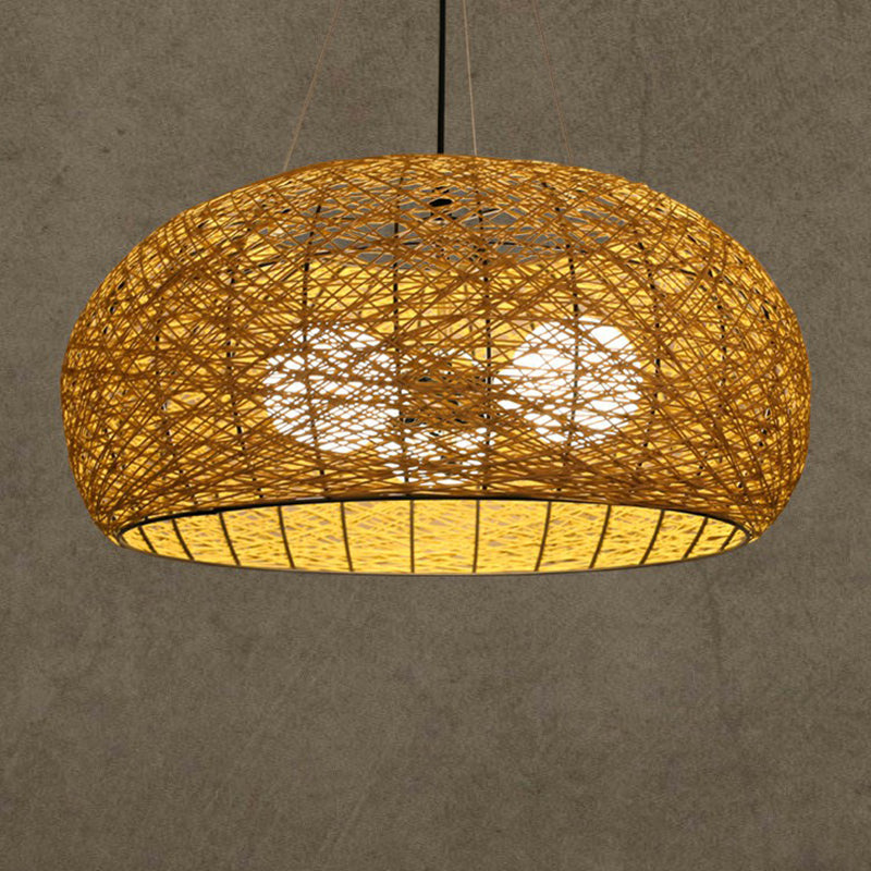 Rattan Nest Round Chandelier Novelty Asian Style Pendant Lighting - Rebooters