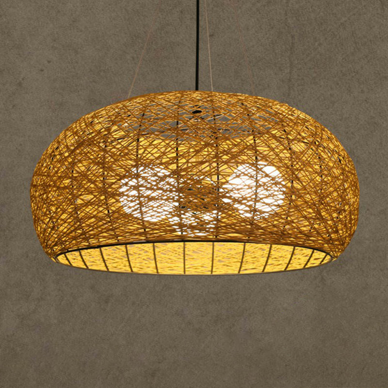 Rattan Nest Round Chandelier Novelty Asian Style Pendant Lighting - Rebooters