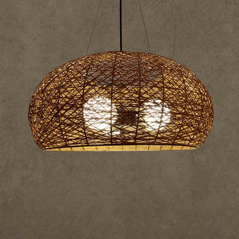 Rattan Nest Round Chandelier Novelty Asian Style Pendant Lighting - Rebooters