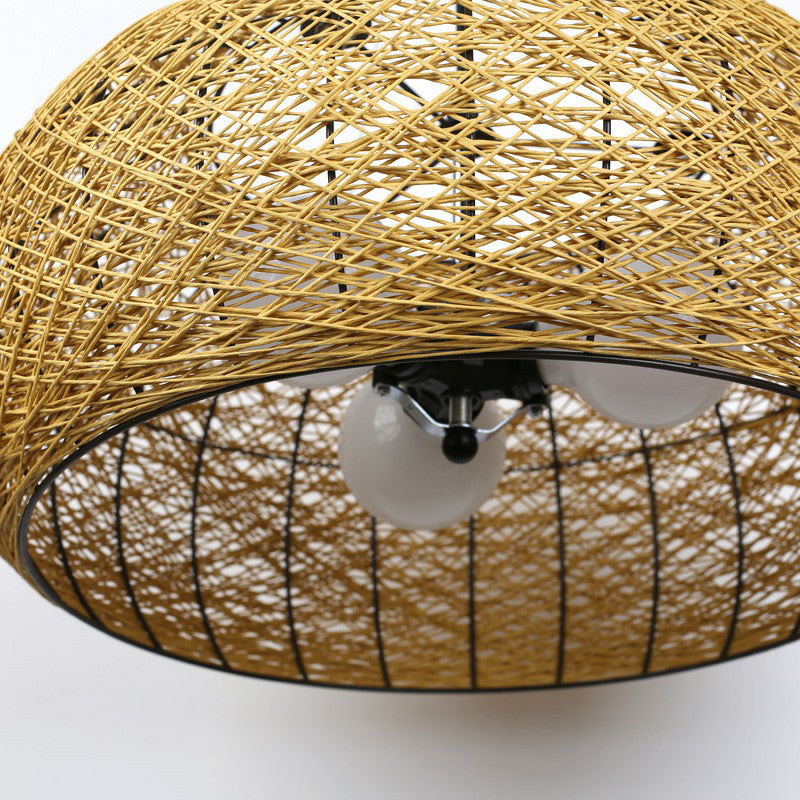 Rattan Nest Round Chandelier Novelty Asian Style Pendant Lighting - Rebooters