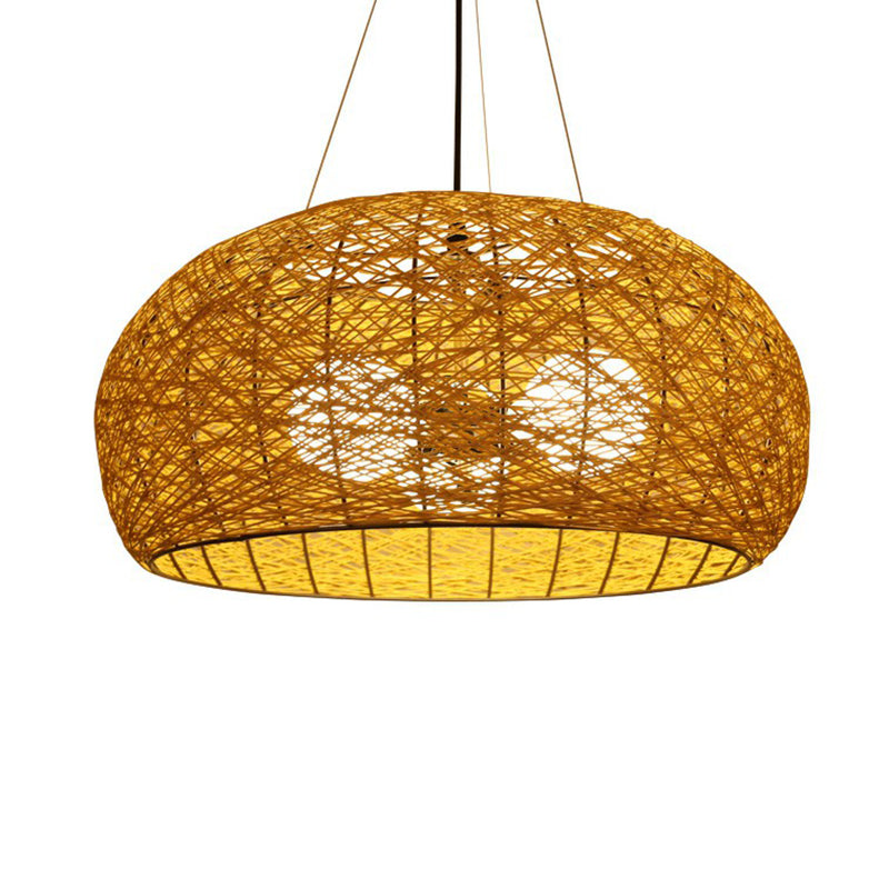 Rattan Nest Round Chandelier Novelty Asian Style Pendant Lighting - Rebooters