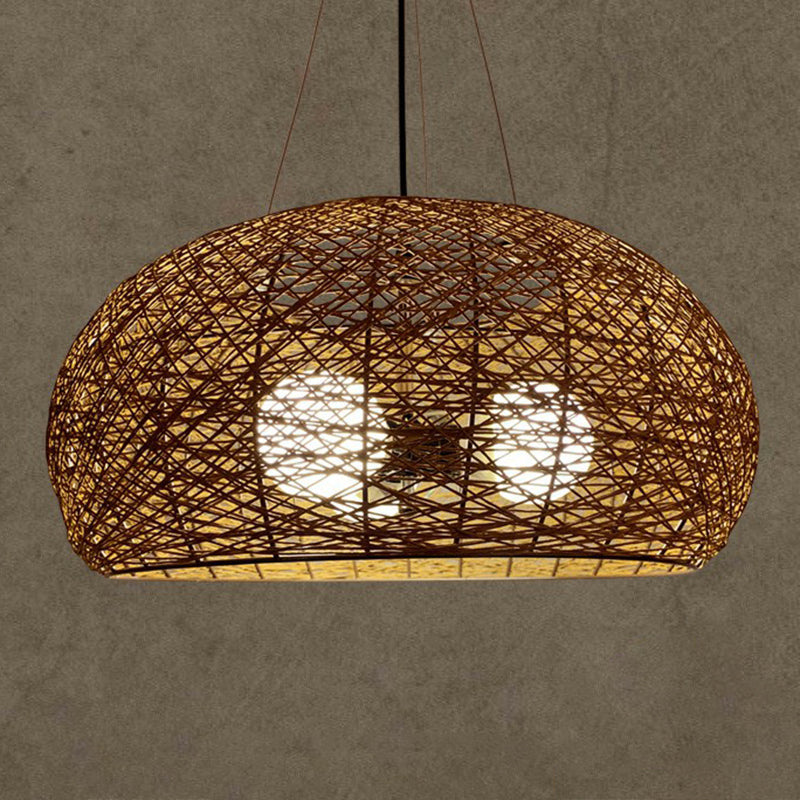 Rattan Nest Round Chandelier Novelty Asian Style Pendant Lighting - Rebooters