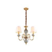 3 Heads Chandelier Traditional Tapered Shade Fabric Ceiling Light in Gold for Dining Room - Rebooters