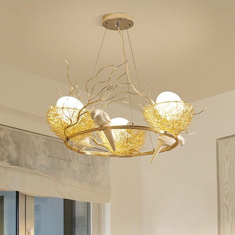 Artistic Bird Nest and Egg Chandelier Aluminum Pendant Light - Rebooters