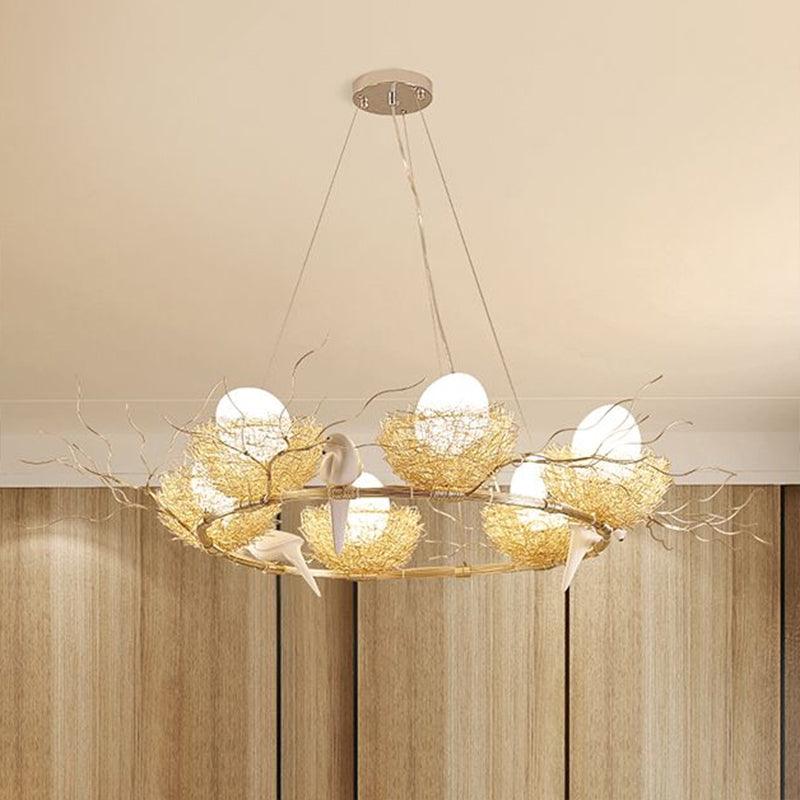 Artistic Bird Nest and Egg Chandelier Aluminum Pendant Light - Rebooters