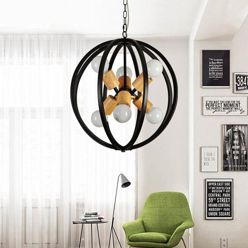 Globe Chandelier Pendant Light Nordic Wood LED Black White Lamp - Rebooters