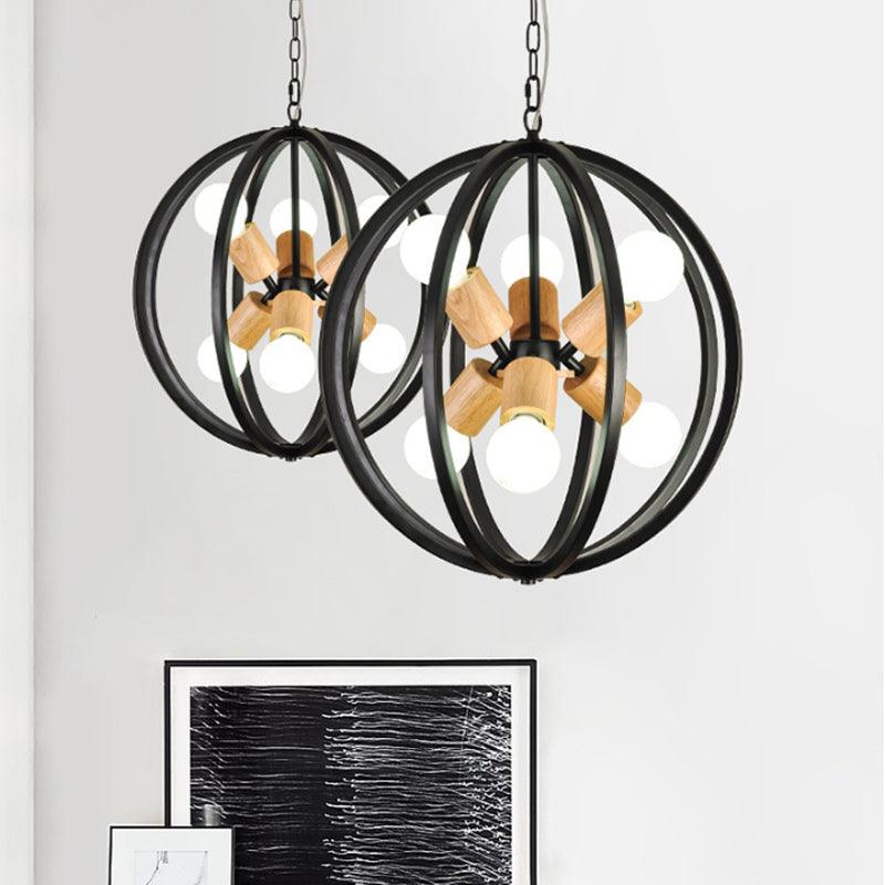Globe Chandelier Pendant Light Nordic Wood LED Black White Lamp - Rebooters