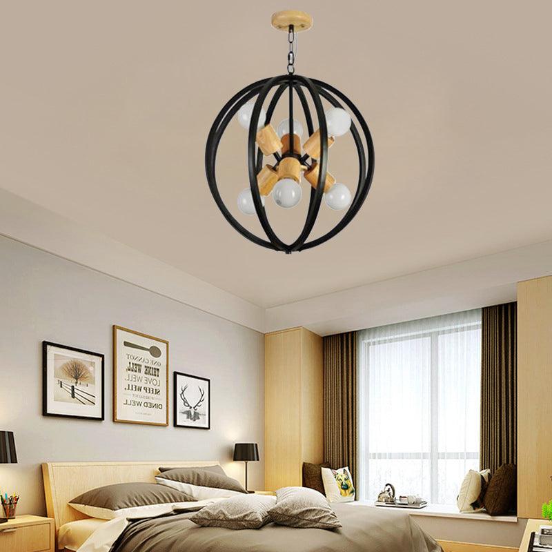 Globe Chandelier Pendant Light Nordic Wood LED Black White Lamp - Rebooters