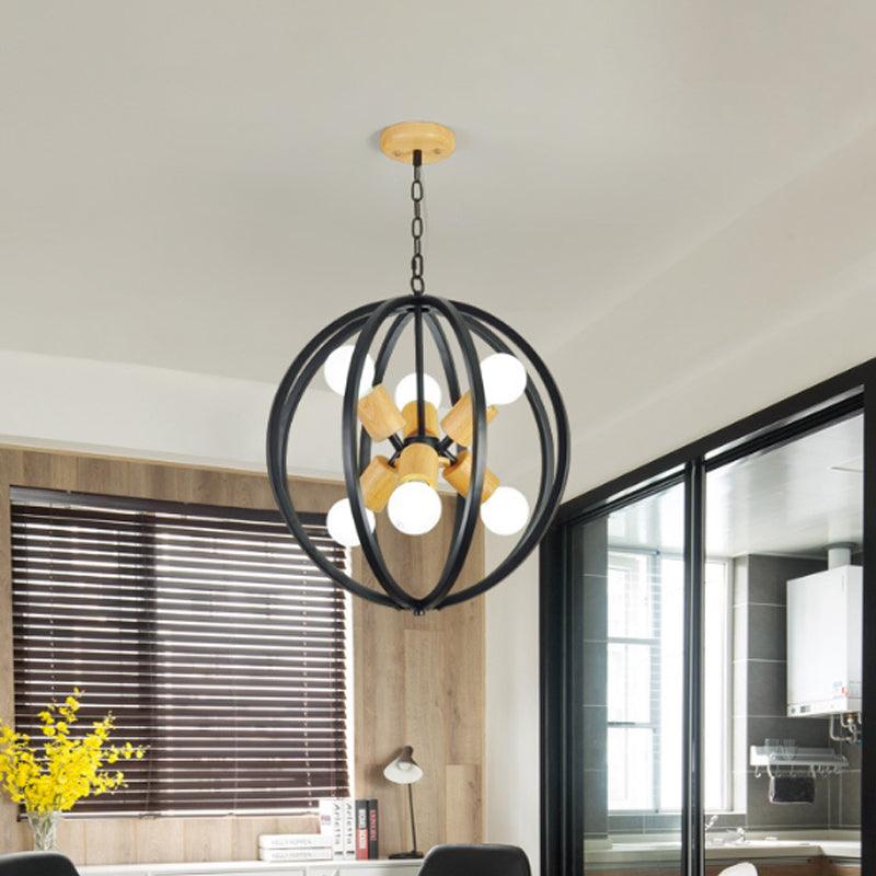 Globe Chandelier Pendant Light Nordic Wood LED Black White Lamp - Rebooters